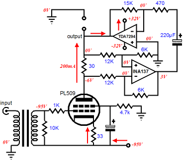 Current path the tube takes in van Doorn OTL amplifier